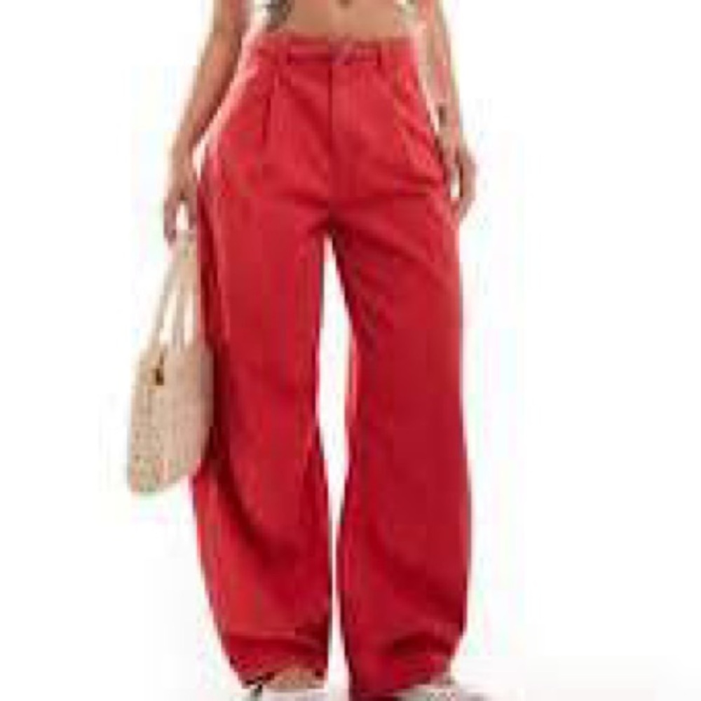 Asos Red Wide-Leg Barrel Jean